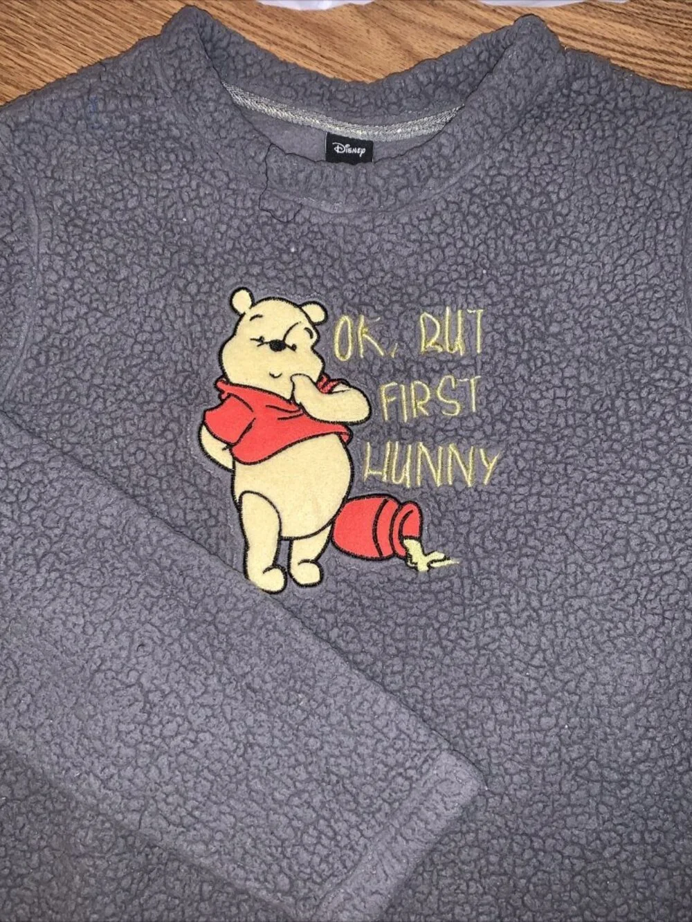 Disney Winnie The Pooh Disney 12-14 Kids Fleece Pullover Sleep Embroidery Gray L